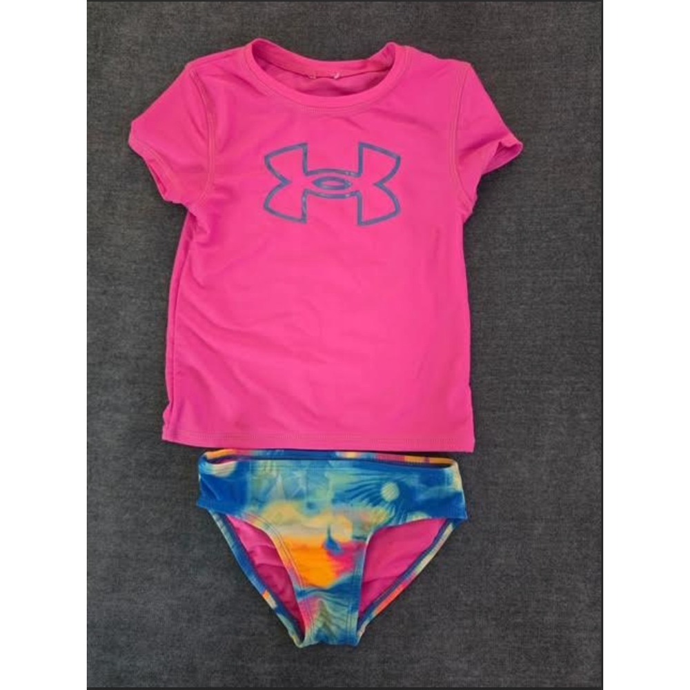 Under Armour Girls Pink Rash Guard Tie Dye Bikini Swimsuit Set Size 5